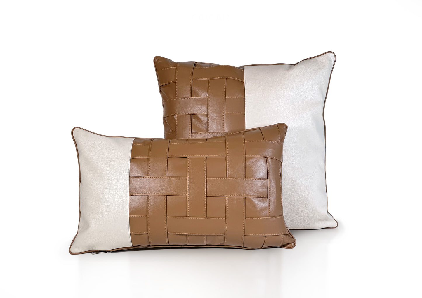 Terracotta Stripe Collection luxury cushions in caramel and ivory tones, handmade in Romania.
