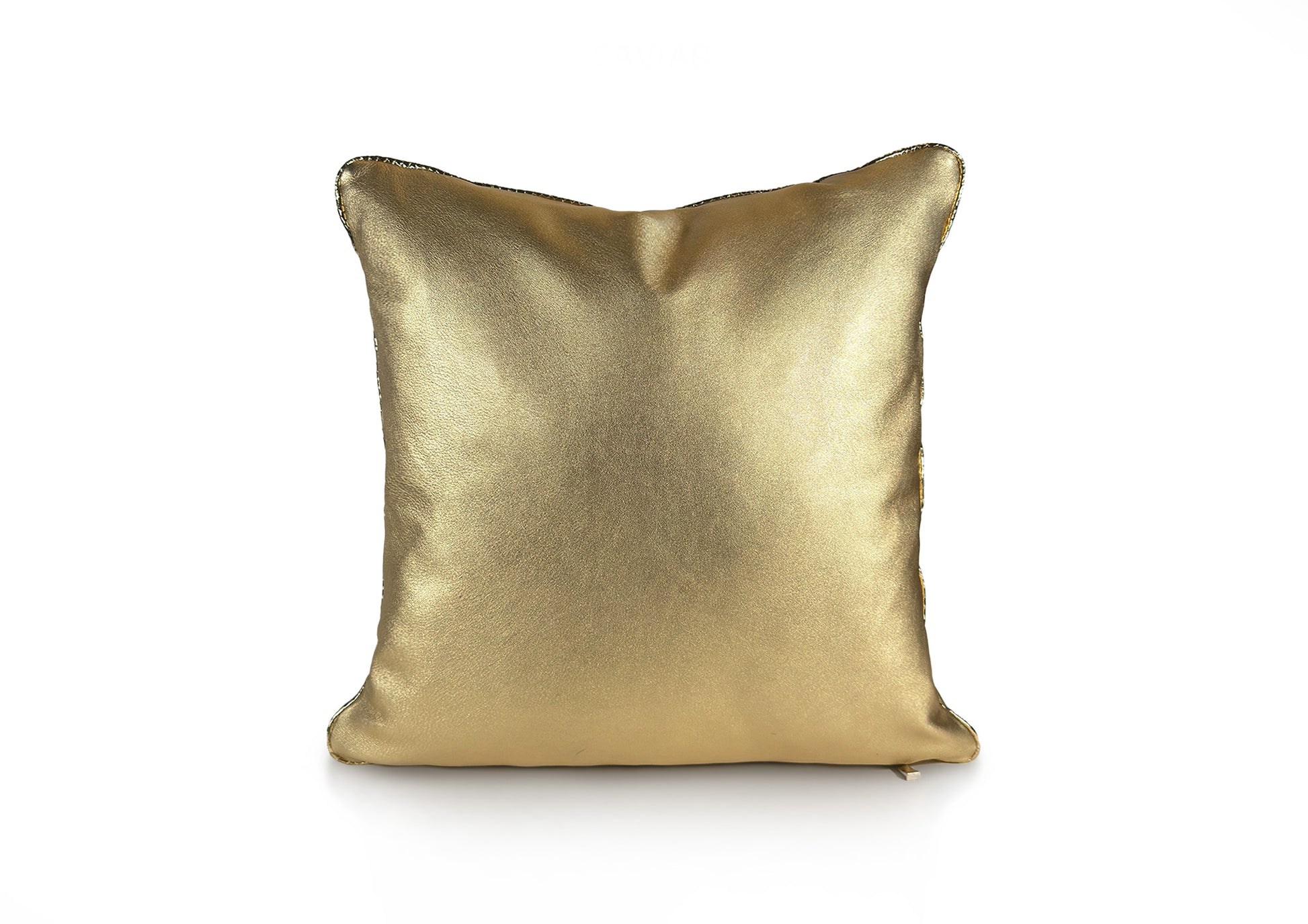 Back view of the Amber Crown Large cushion in soft golden sheepskin with amber zipper closure.