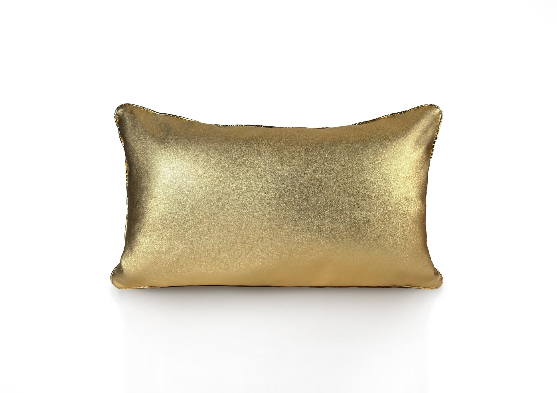 Back view of the Amber Crown Small cushion in soft gold sheepskin with amber zipper closure.