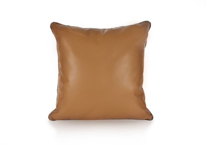 Back view of the Dune Large cushion in soft Golden Sand goat leather with Mocha zipper closure.