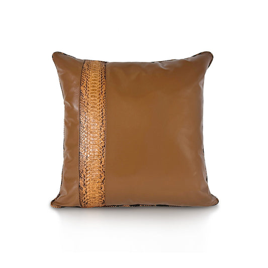 Dune Large luxury cushion – Golden Sand goat leather with Sahara Python insert and matching piping, handmade in Romania.