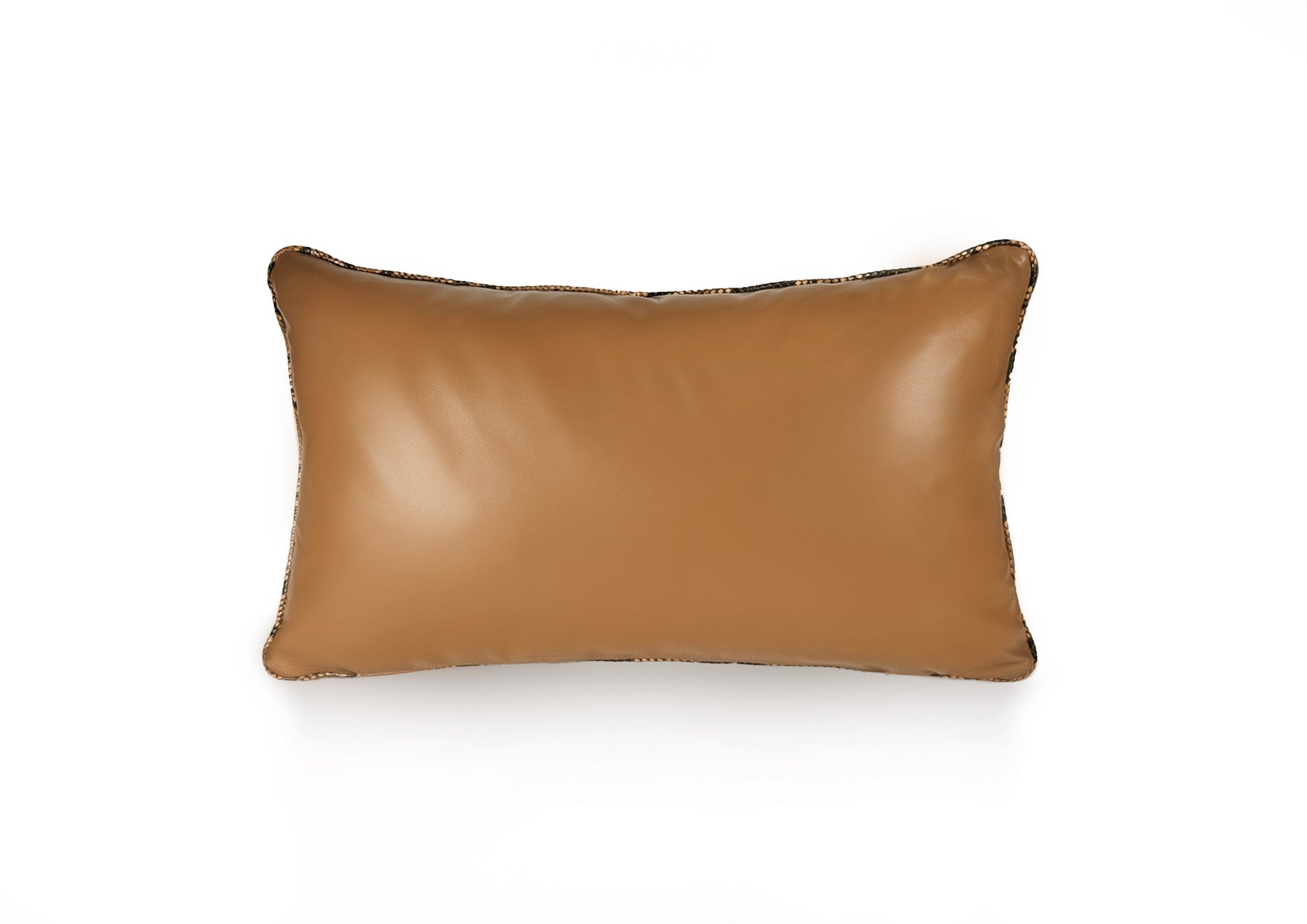 Back view of the Dune Small cushion in soft Golden Sand goat leather with Mocha zipper closure.