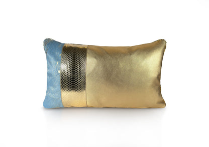 Fleurie luxury cushion in gold, blue, and pink tones – perfect for elegant children’s rooms, teen interiors, or feminine luxury décor.