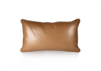 back of Luxury decorative pillow made of leopard hair-on-hide calf on the front and natural  soft caramel goat leather on the back – handmade by MFL, limited edition.