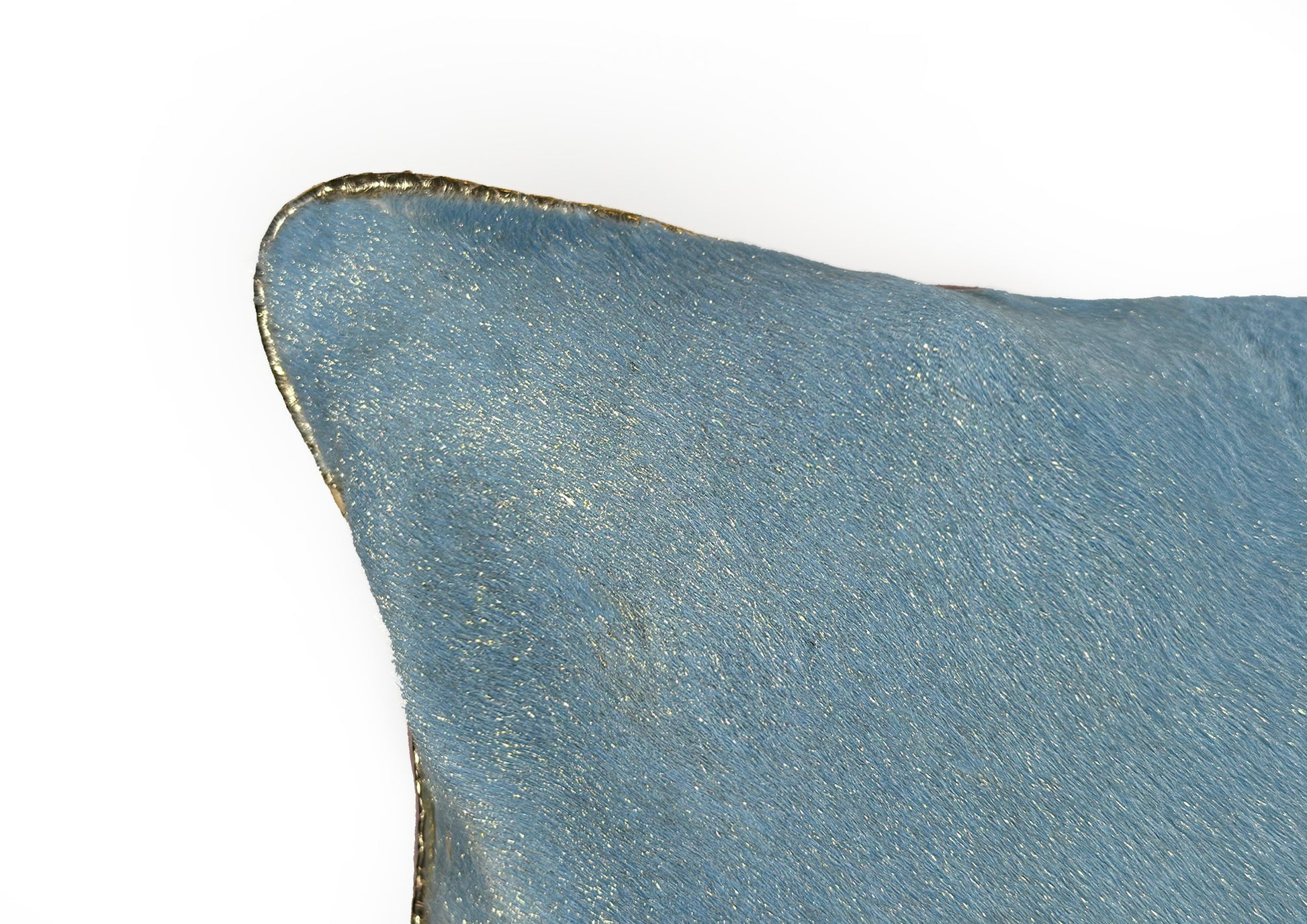 Close-up of the textures on the Lolita cushion – blue hair on hide 