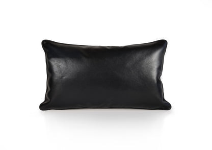 Back view of the Obsidian Small cushion in smooth black calf leather with black zipper closure.