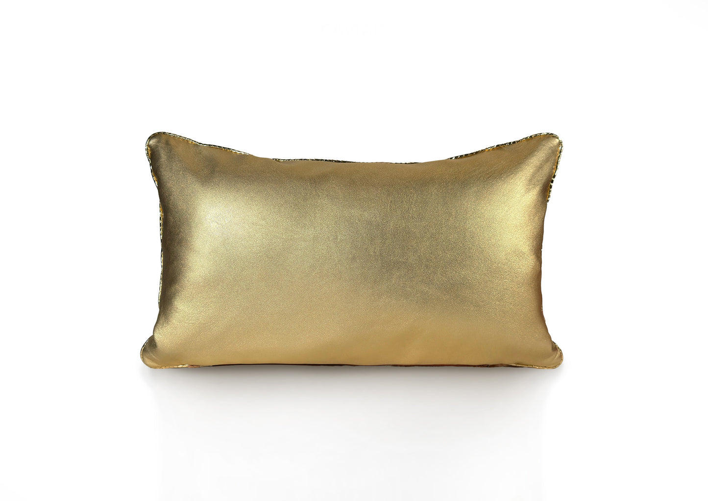 Back view of the Royal Honey Small cushion in soft golden sheepskin with zipper closure.