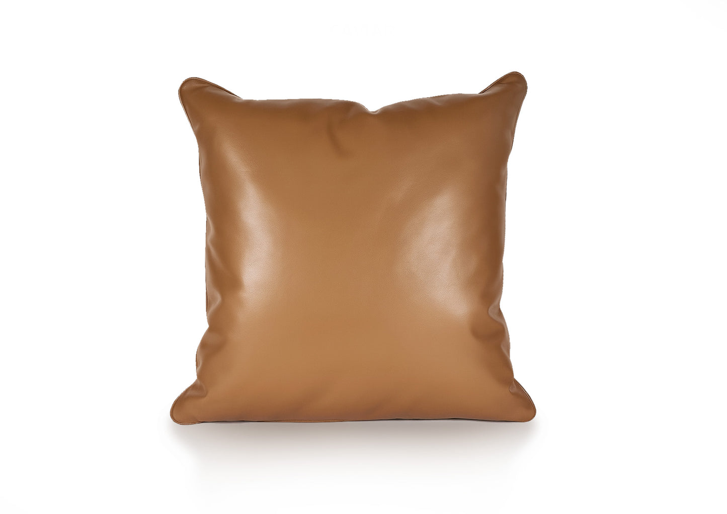 Back view of the Savannah Grande cushion in full caramel goat leather, handcrafted in Romania.