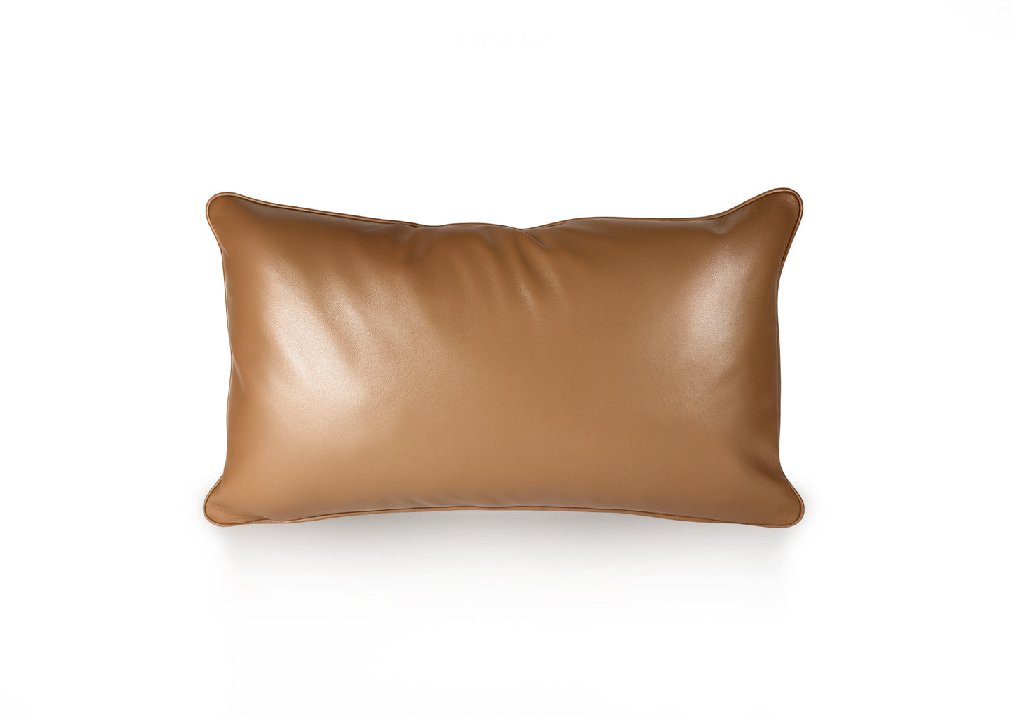 Back view of the Savannah II luxury cushion made entirely from soft caramel goat leather, handcrafted in Romania.