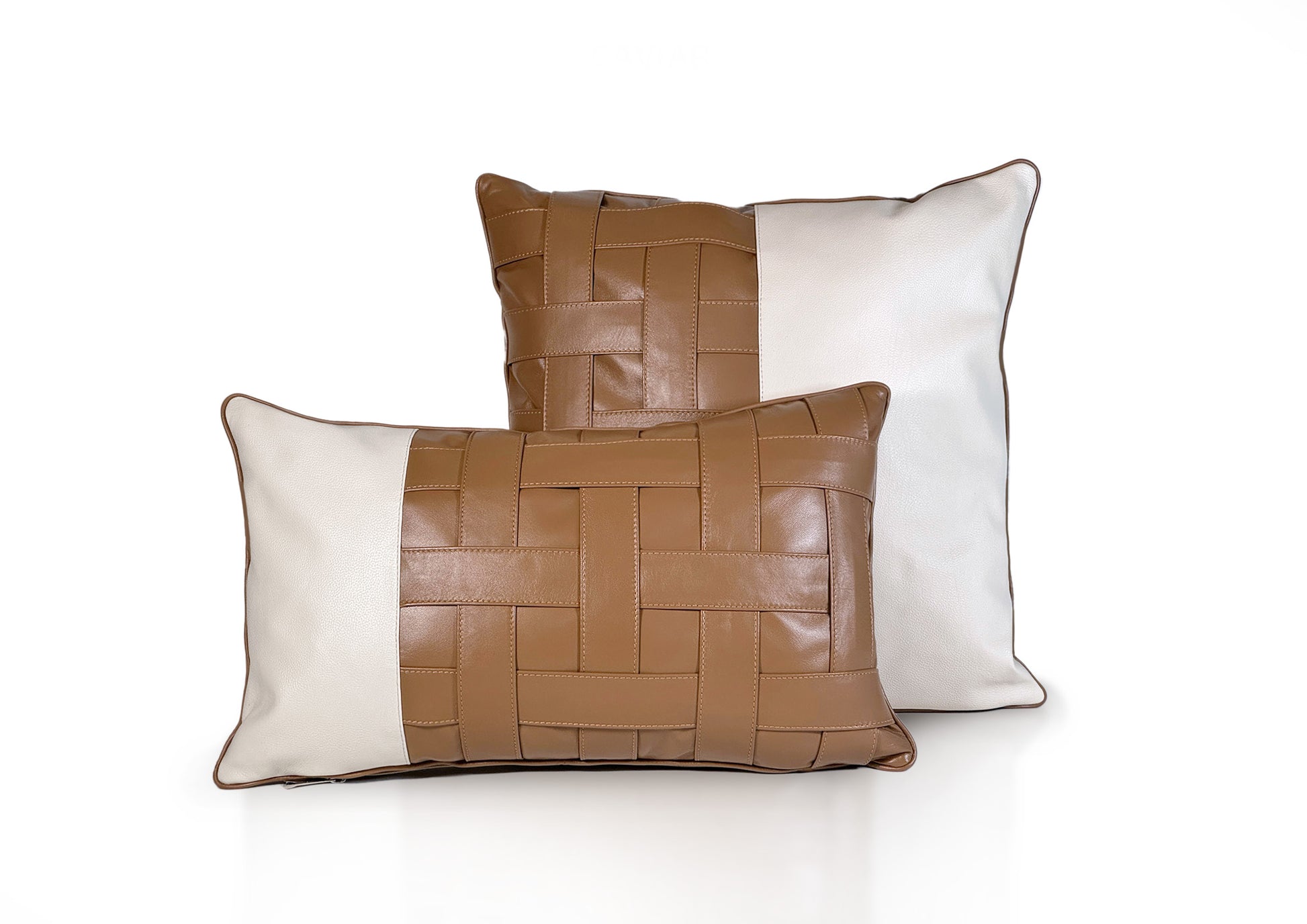 Terracotta Stripe Collection luxury cushions in caramel and ivory tones, handmade in Romania.