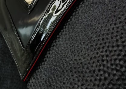Elegant black handbag with python skin and pony leather details, handmade in Bucharest, Romania.